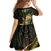 Hawaii Saint Patrick's Day Family Matching Short Sleeve Bodycon Dress and Hawaiian Shirt Ukulele Leprechaun Hau'Oli Maoli Oe!