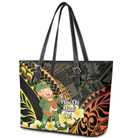 Hawaii Saint Patrick's Day Leather Tote Bag Ukulele Leprechaun Hau'Oli Maoli Oe!