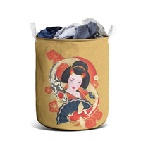 Japanese Geisha Koi Fish Laundry Basket Cherry Blossoms Yellow Seigaiha Pattern - Polynesian Pride