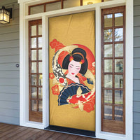 Japanese Geisha Koi Fish Door Cover Cherry Blossoms Yellow Seigaiha Pattern - Polynesian Pride