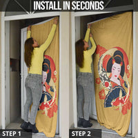 Japanese Geisha Koi Fish Door Cover Cherry Blossoms Yellow Seigaiha Pattern - Polynesian Pride