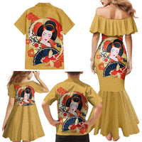 Japanese Geisha Koi Fish Family Matching Mermaid Dress and Hawaiian Shirt Cherry Blossoms Yellow Seigaiha Pattern LT14 - Polynesian Pride