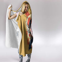 Japanese Geisha Koi Fish Hooded Blanket Cherry Blossoms Yellow Seigaiha Pattern - Polynesian Pride