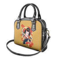 Japanese Geisha Koi Fish Shoulder Handbag Cherry Blossoms Yellow Seigaiha Pattern - Polynesian Pride