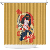 Japanese Geisha Koi Fish Shower Curtain Cherry Blossoms Yellow Seigaiha Pattern - Polynesian Pride