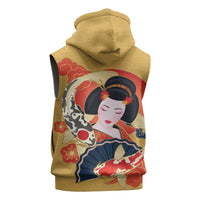 Japanese Geisha Koi Fish Sleeveless Zip Hoodie Cherry Blossoms Yellow Seigaiha Pattern - Polynesian Pride