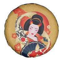 Japanese Geisha Koi Fish Spare Tire Cover Cherry Blossoms Yellow Seigaiha Pattern - Polynesian Pride