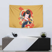 Japanese Geisha Koi Fish Tapestry Cherry Blossoms Yellow Seigaiha Pattern - Polynesian Pride