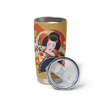 Japanese Geisha Koi Fish Tumbler Cup Cherry Blossoms Yellow Seigaiha Pattern - Polynesian Pride