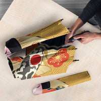 Japanese Geisha Koi Fish Umbrella Cherry Blossoms Yellow Seigaiha Pattern - Polynesian Pride