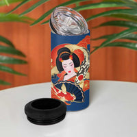 Japanese Geisha Koi Fish 4 in 1 Can Cooler Tumbler Cherry Blossoms Blue Seigaiha Pattern - Polynesian Pride