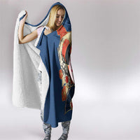 Japanese Geisha Koi Fish Hooded Blanket Cherry Blossoms Blue Seigaiha Pattern - Polynesian Pride