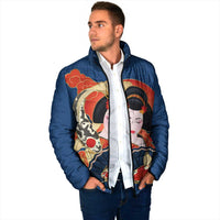 Japanese Geisha Koi Fish Padded Jacket Cherry Blossoms Blue Seigaiha Pattern - Polynesian Pride