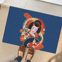 Japanese Geisha Koi Fish Rubber Doormat Cherry Blossoms Blue Seigaiha Pattern - Polynesian Pride