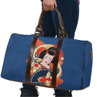 Japanese Geisha Koi Fish Travel Bag Cherry Blossoms Blue Seigaiha Pattern - Polynesian Pride