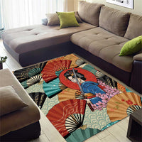 Japanese Geisha Katana Area Rug Japan Sensu Seigaiha Pattern - Polynesian Pride