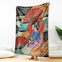 Japanese Geisha Katana Blanket Japan Sensu Seigaiha Pattern - Polynesian Pride