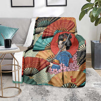 Japanese Geisha Katana Blanket Japan Sensu Seigaiha Pattern - Polynesian Pride