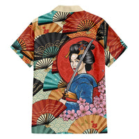 Japanese Geisha Katana Family Matching Long Sleeve Bodycon Dress and Hawaiian Shirt Japan Sensu Seigaiha Pattern LT14 - Polynesian Pride