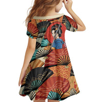 Japanese Geisha Katana Family Matching Off The Shoulder Long Sleeve Dress and Hawaiian Shirt Japan Sensu Seigaiha Pattern LT14 - Polynesian Pride