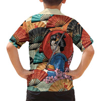 Japanese Geisha Katana Family Matching Off Shoulder Maxi Dress and Hawaiian Shirt Japan Sensu Seigaiha Pattern LT14 - Polynesian Pride