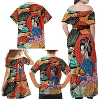 Japanese Geisha Katana Family Matching Off Shoulder Maxi Dress and Hawaiian Shirt Japan Sensu Seigaiha Pattern LT14 - Polynesian Pride