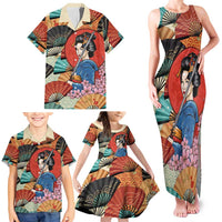 Japanese Geisha Katana Family Matching Tank Maxi Dress and Hawaiian Shirt Japan Sensu Seigaiha Pattern LT14 - Polynesian Pride