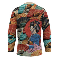Japanese Geisha Katana Hockey Jersey Japan Sensu Seigaiha Pattern - Polynesian Pride