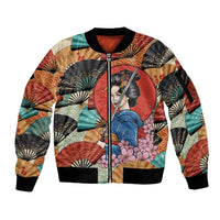 Japanese Geisha Katana Sleeve Zip Bomber Jacket Japan Sensu Seigaiha Pattern - Polynesian Pride