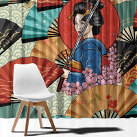 Japanese Geisha Katana Window Curtain Japan Sensu Seigaiha Pattern - Polynesian Pride