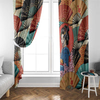 Japanese Geisha Katana Window Curtain Japan Sensu Seigaiha Pattern - Polynesian Pride