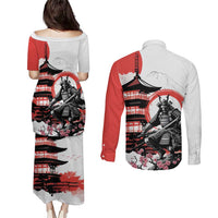 Japanese Samurai Warrior Enso Couples Matching Puletasi and Long Sleeve Button Shirt Japan Pagoda Sakura Watercolor LT14 - Polynesian Pride