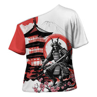 Japanese Samurai Warrior Enso Cross Shoulder Shirt Japan Pagoda Sakura Watercolor - Polynesian Pride