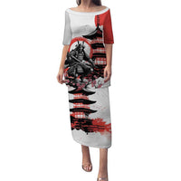 Japanese Samurai Warrior Enso Family Matching Puletasi and Hawaiian Shirt Japan Pagoda Sakura Watercolor LT14 Mom's Dress White - Polynesian Pride