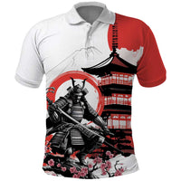 Japanese Samurai Warrior Enso Polo Shirt Japan Pagoda Sakura Watercolor - Polynesian Pride