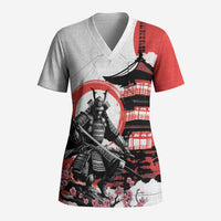 Japanese Samurai Warrior Enso Scrub Top Japan Pagoda Sakura Watercolor - Polynesian Pride