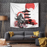 Japanese Samurai Warrior Enso Tapestry Japan Pagoda Sakura Watercolor - Polynesian Pride