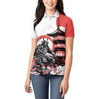 Japanese Samurai Warrior Enso Women Polo Shirt Japan Pagoda Sakura Watercolor - Polynesian Pride