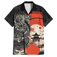 Japanese Dragon Katana Enso Family Matching Off Shoulder Short Dress and Hawaiian Shirt Japan Pagoda Seamless Cloud LT14 Dad's Shirt - Short Sleeve Black - Polynesian Pride