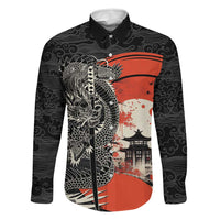 Japanese Dragon Katana Enso Family Matching Short Sleeve Bodycon Dress and Hawaiian Shirt Japan Pagoda Seamless Cloud LT14 Dad's Shirt - Long Sleeve Black - Polynesian Pride