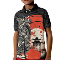 Japanese Dragon Katana Enso Kid Polo Shirt Japan Pagoda Seamless Cloud - Polynesian Pride