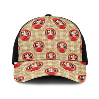 Japanese Daruma Doll Baseball Net Cap Palaka With Seamless Bamboo Pattern LT14 One Size Black Beige - Polynesian Pride