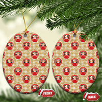 Japanese Daruma Doll Ceramic Ornament Palaka With Seamless Bamboo Pattern LT14 Oval Beige - Polynesian Pride