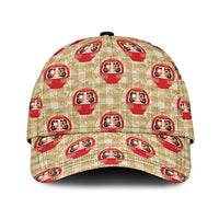 Japanese Daruma Doll Classic Cap Palaka With Seamless Bamboo Pattern LT14 Universal Fit Beige - Polynesian Pride