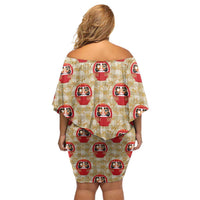 Japanese Daruma Doll Family Matching Off Shoulder Short Dress and Hawaiian Shirt Palaka With Seamless Bamboo Pattern LT14 - Polynesian Pride