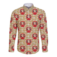 Japanese Daruma Doll Long Sleeve Button Shirt Palaka With Seamless Bamboo Pattern - Polynesian Pride