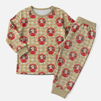 Japanese Daruma Doll Christmas Pajama Set Palaka With Seamless Bamboo Pattern LT14 Men Beige - Polynesian Pride