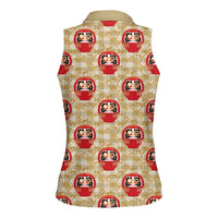 Japanese Daruma Doll Women Sleeveless Polo Shirt Palaka With Seamless Bamboo Pattern - Polynesian Pride