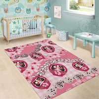 Japanese Daruma Doll Palaka Area Rug Cherry Blossoms With Shell Lei - Polynesian Pride