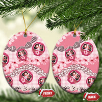 Japanese Daruma Doll Palaka Ceramic Ornament Cherry Blossoms With Shell Lei LT14 Oval Pink - Polynesian Pride